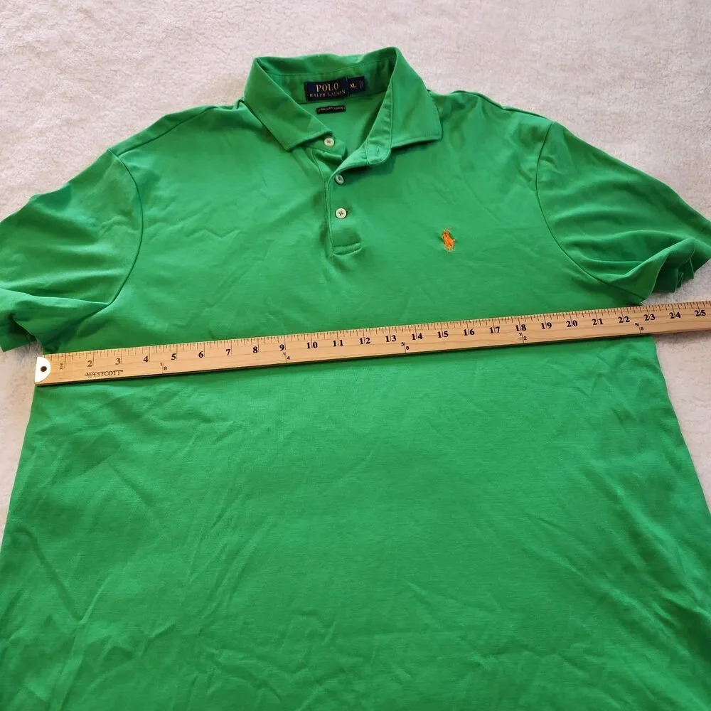 Polo Ralph Lauren Mens XL Green Short Sleeve Shirt Pima Soft Touch Orange Pony